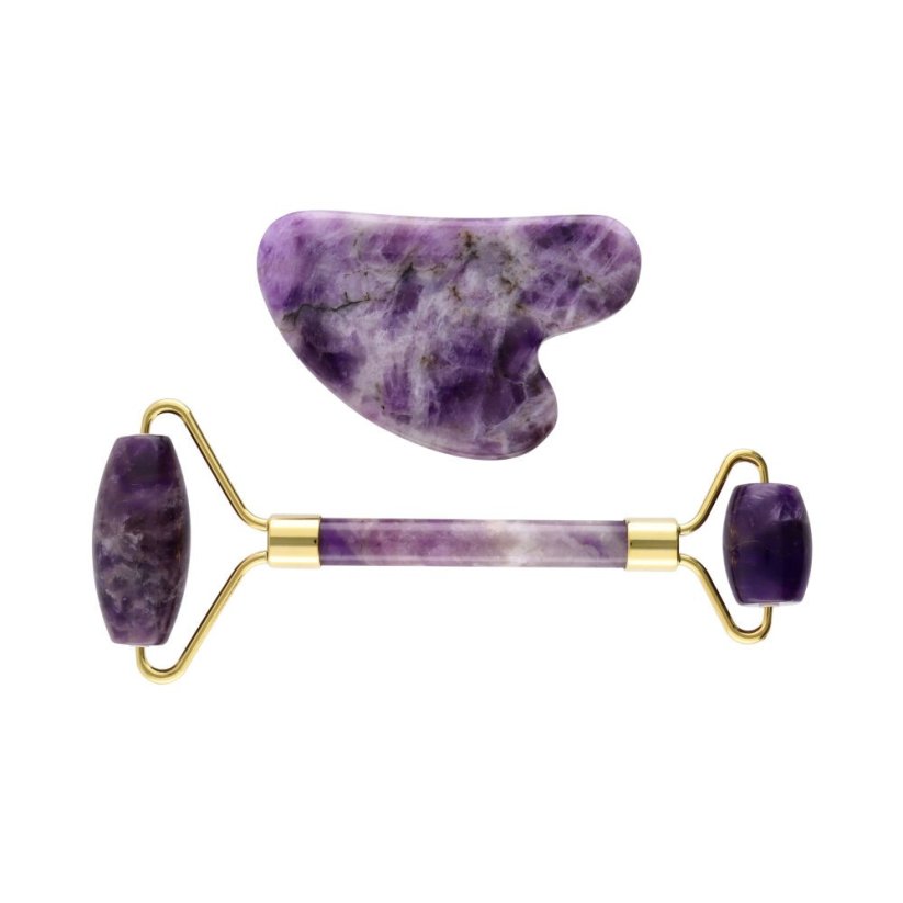 Masážní set na obličej ametyst - Guasha a face roller