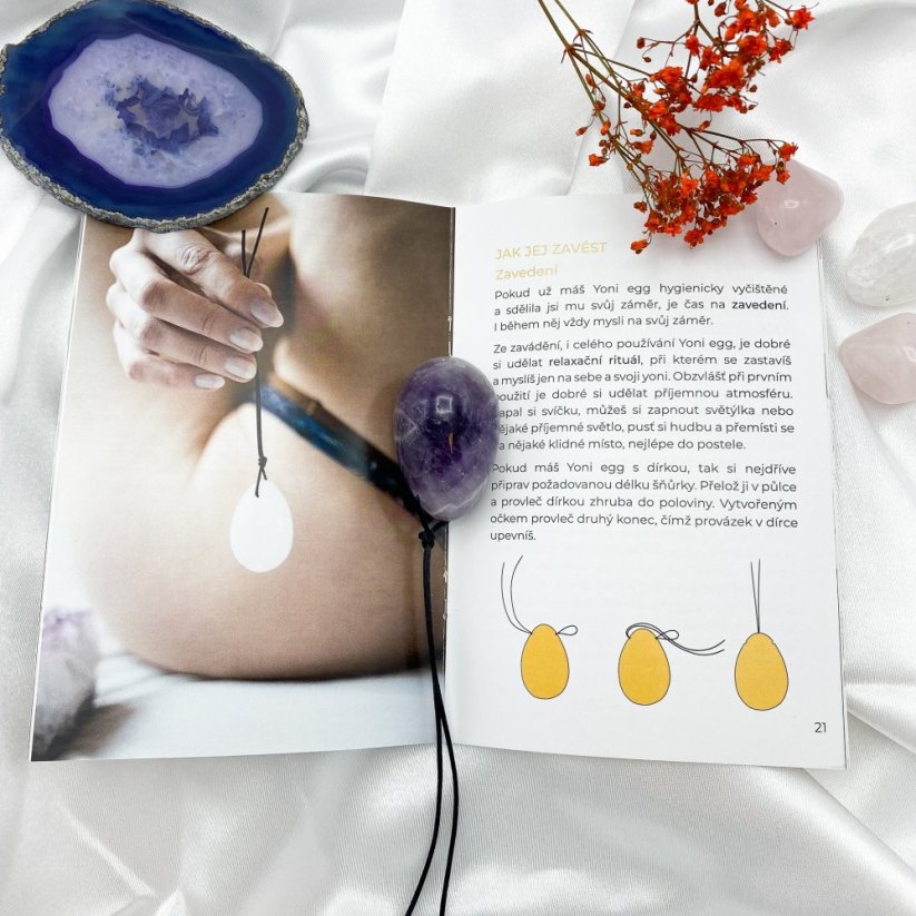 Sada Yoni Egg z ametystu s dírkou, velikost XS, S, M