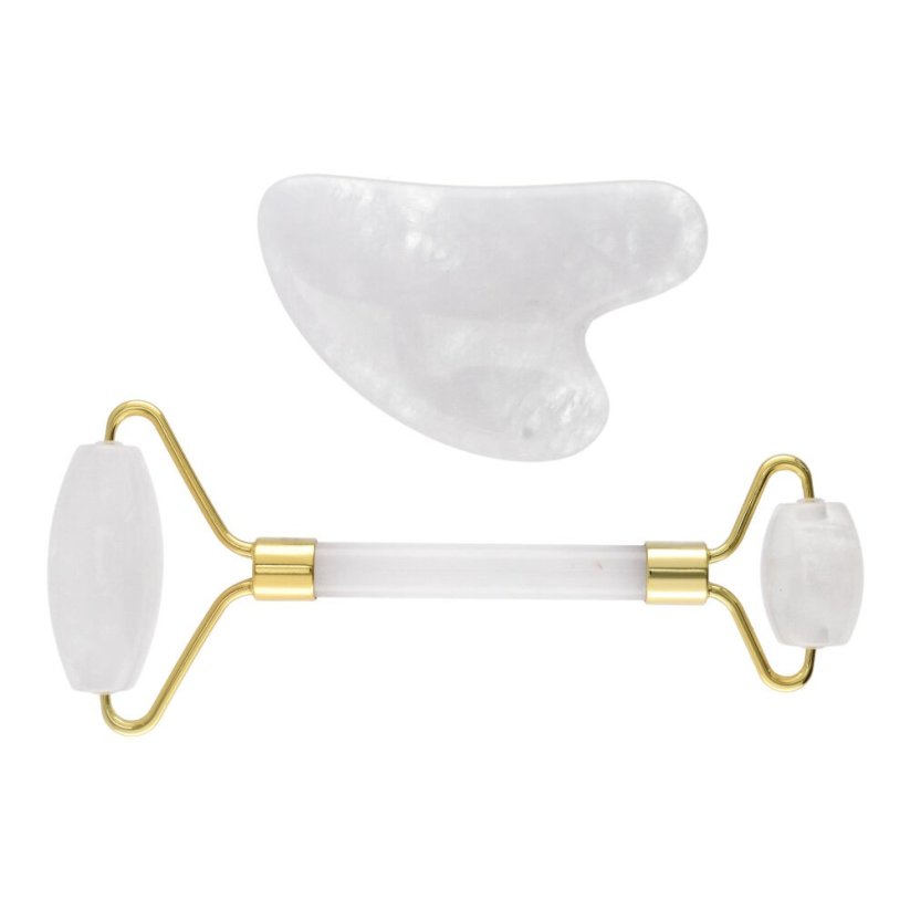 Masážní set na obličej křišťál - Guasha a face roller