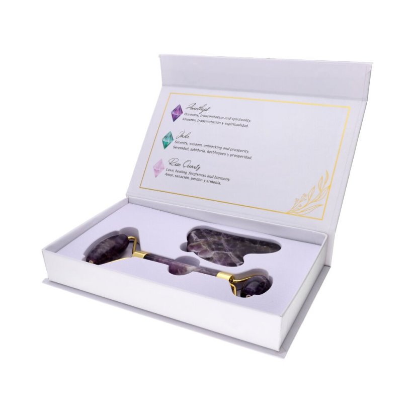 Masážní set na obličej ametyst - Guasha a face roller
