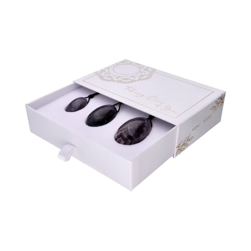 Sada Yoni Egg z ametystu s dírkou, velikost XS, S, M