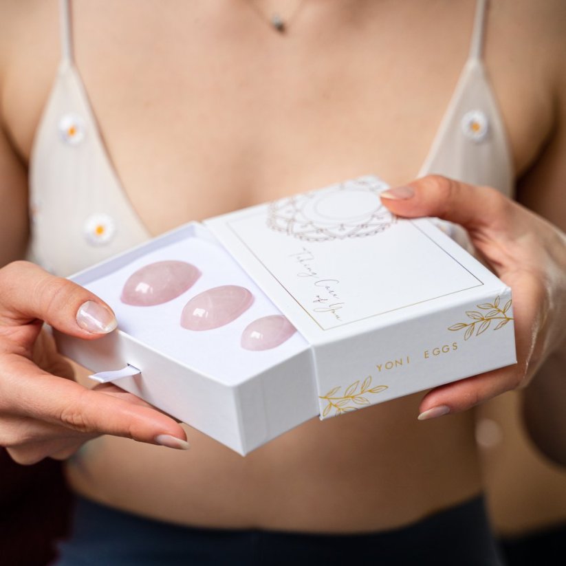 Sada Yoni Egg z růženínu bez dírky, velikost XS, S, M