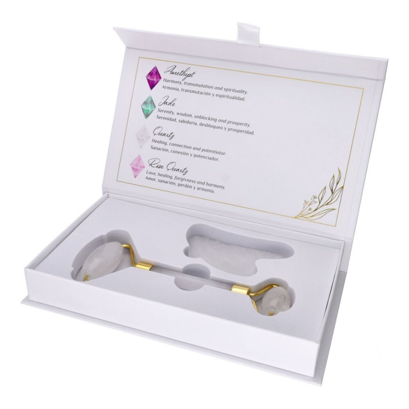 Masážní set na obličej křišťál - Guasha a face roller